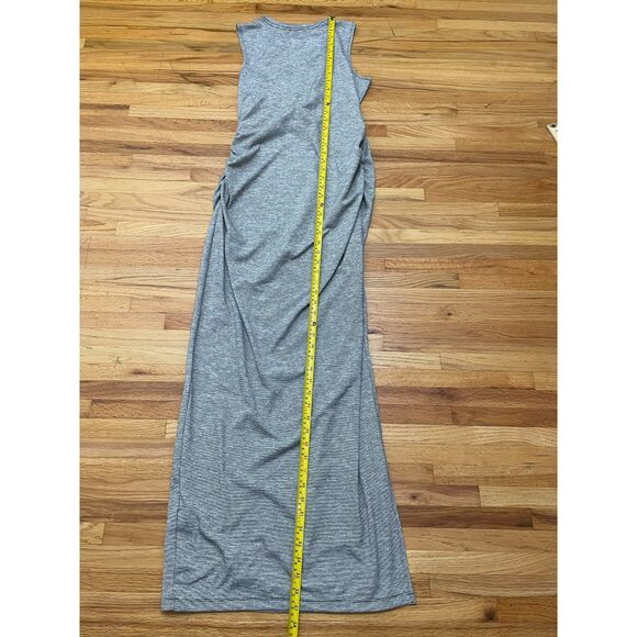 Athleta Women's Dress Long Maxi Side Ruched Side Slit Henley Neck Stretch S Gray - Picture 7 of 10